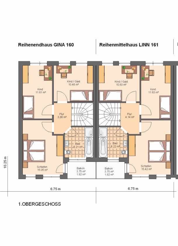 Kowalski-Haus Reihenhaus Gina-Linn 157 Grundriss Obergeschoss