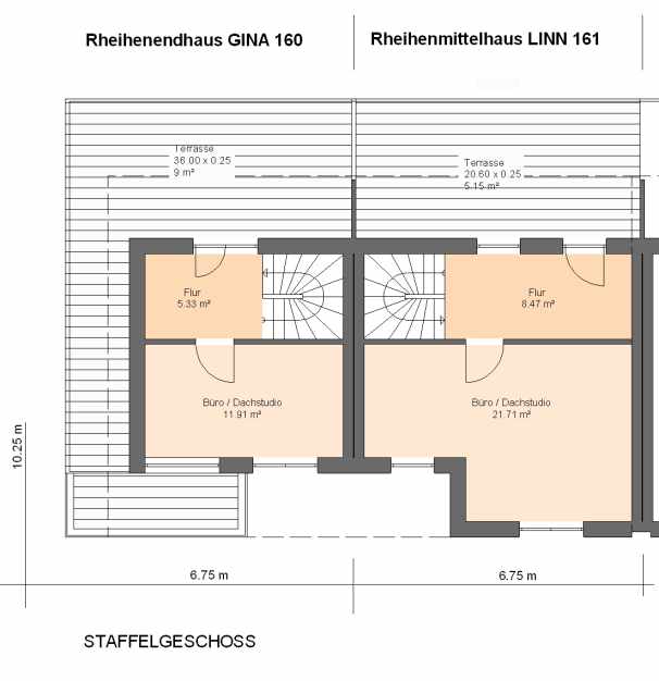 Kowalski-Haus Reihenhaus Gina-Linn 157 Grundriss Staffelgeschoss