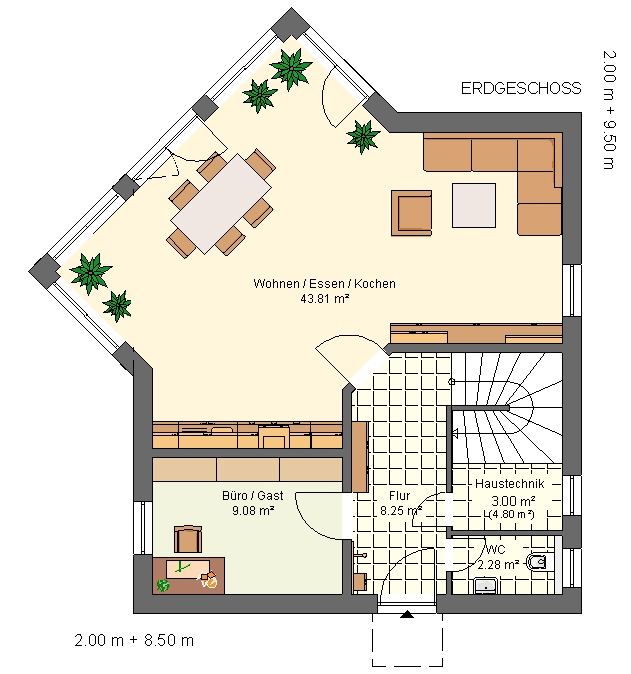 Kowalski Haus Anita 160 Grundriss Erdgeschoss alternativ