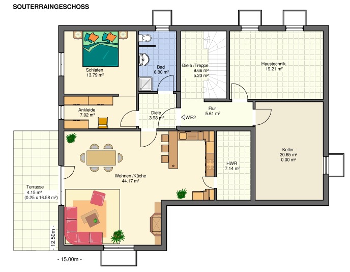 Kowalski Haus Bungalow Aurora 251 Grundriss - Souterraingeschoss