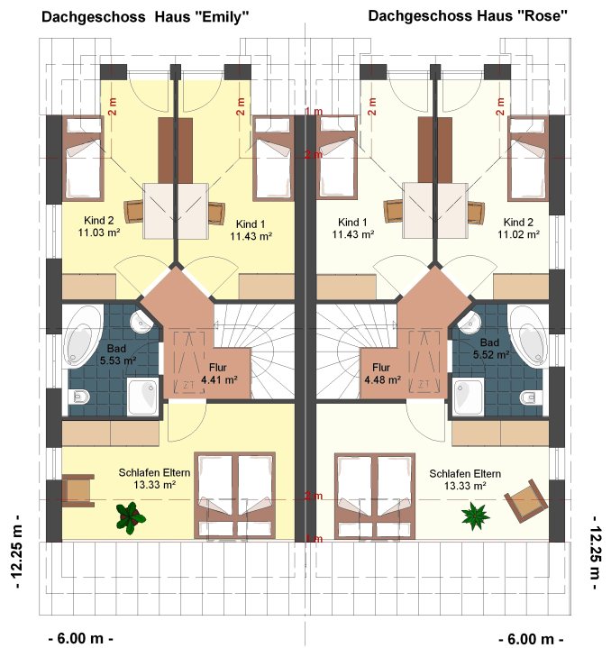 Kowalski Haus Doppelhaus Emily-Rose Grundriss - Obergeschoss