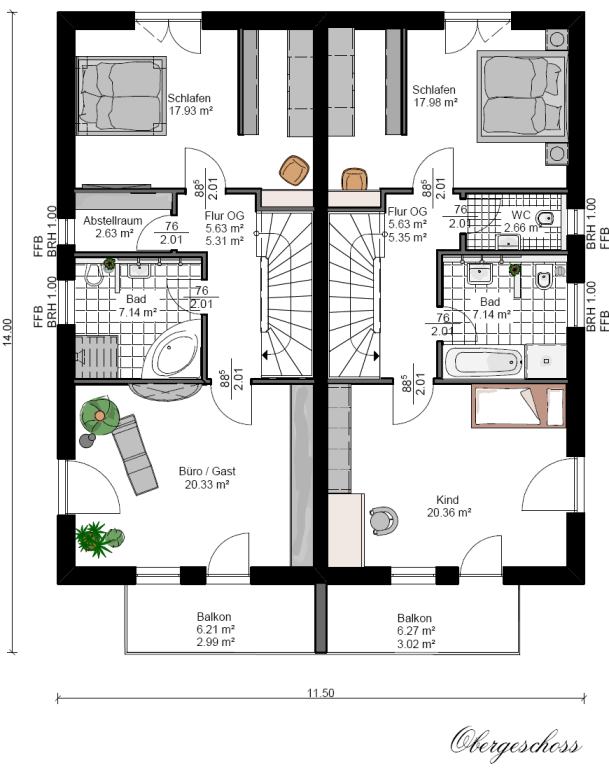 Kowalski Haus Doppelhaushlfte Isabell 164 Grundriss Obergeschoss