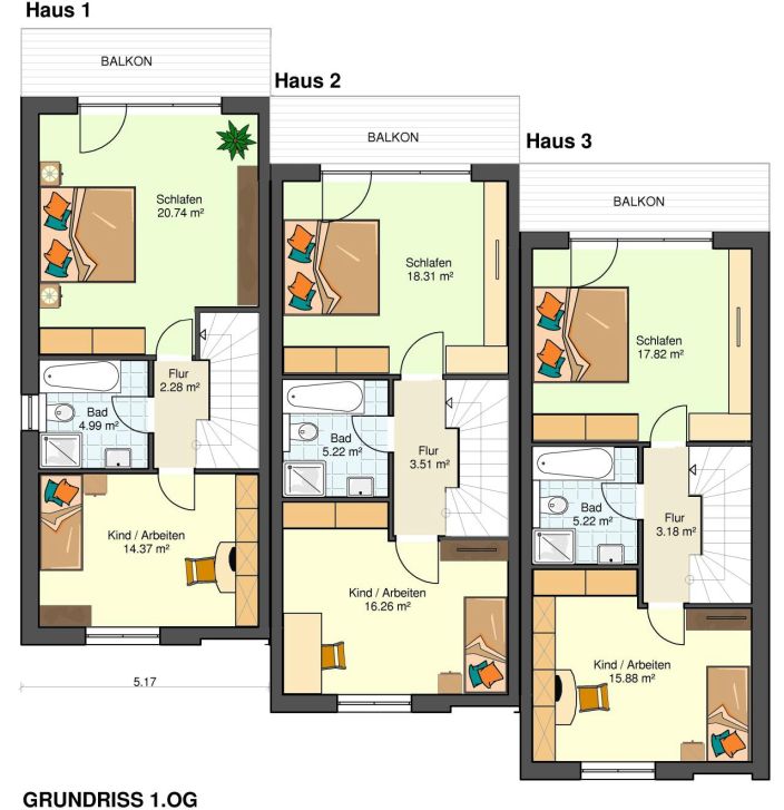 Kowalski Haus Reihenhaus am Hang 200 Grundriss Obergeschoss1