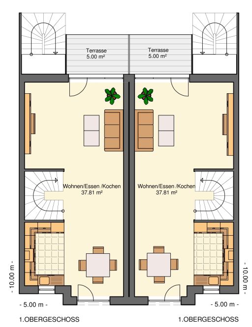 Kowalski Haus Stadtreihenhaus mit Einliegerwohnung und Durchfahrt Grundriss 1 OG