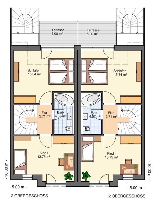 Kowalski Haus Stadtreihenhaus mit Einliegerwohnung und Durchfahrt Grundriss 2 OG